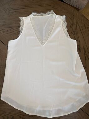 White Lace Trim V-Neck Sleeveless Blouse
